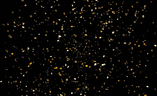 istock Golden confetti on a black background. 3d illustration. 1345883317