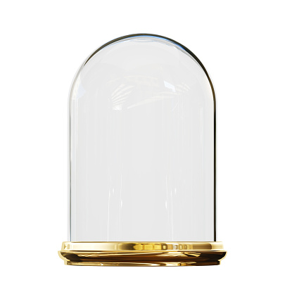 Empty glass dome on а white background. Isolated, clipping path included. 3d illustration