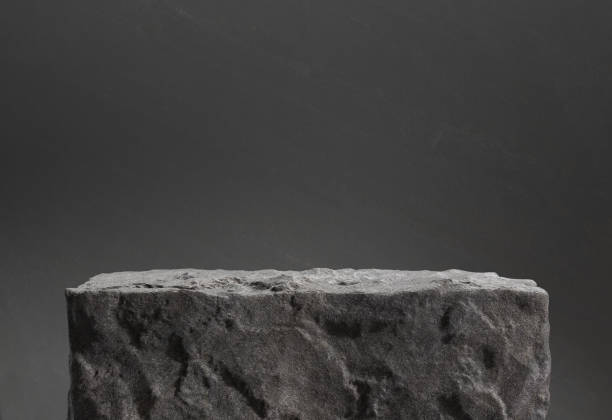 istock Stone wall, stone slab for product display background. Black granite podium. 3d illustration 1345883556
