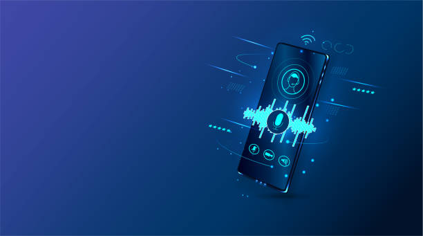 istock Voice assistant of the modern concept. Sound waves equalizer on your smartphone . The concept of a voice assistant. Microphone voice control technology, voice and sound recognition. Vector 1345884459