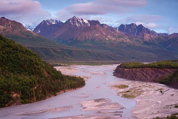 istock Mountain River Next to Chugach Mountains in Wild Alaska Wilderness 134588446