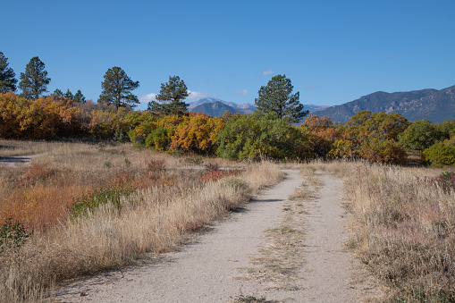 Autumn forest, mountains and hills of Colorado in El Paso County, Colorado in western USA. Nearby cities are Colorado Springs and Monument, Colorado.