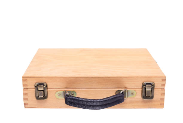 istock Wooden box isolated at white background. Wood case 1345885836
