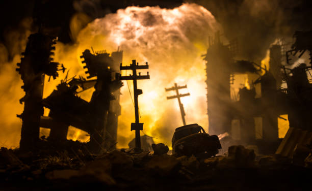 istock Nuclear war concept. Explosion of nuclear bomb. Creative artwork decoration in dark. 1345887011
