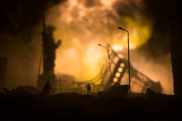 istock Nuclear war concept. Explosion of nuclear bomb. Creative artwork decoration in dark. 1345887014