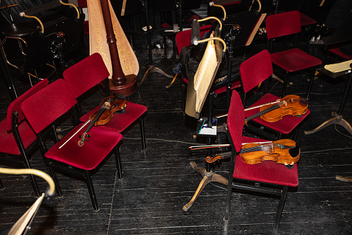 violns on chairs during interval  in theatre