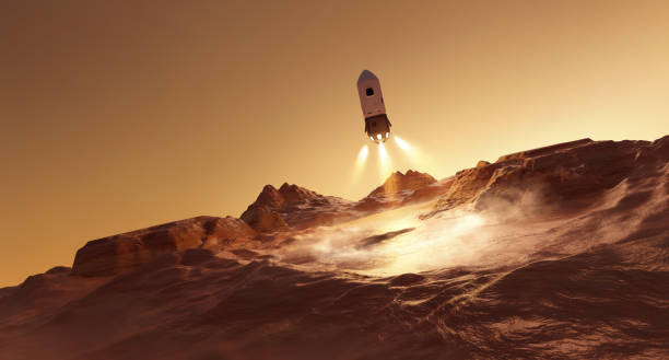 Rocket Landing On Mars Surface stock photo