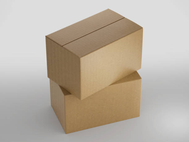 istock Cardboard Box Mockup, Blank Rough shipping package box, 3d rendering isolated on light background 1345891978