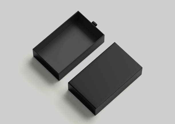 istock Black Drawer Package Box Mockup, Blank cardboard container, 3d rendering isolated on light background 1345894671