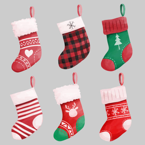 ilustrações, clipart, desenhos animados e ícones de coleção de meias de natal - meias de natal