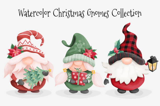 Christmas Gnomes Collection Watercolor Christmas Gnomes Collection Gnome stock illustrations