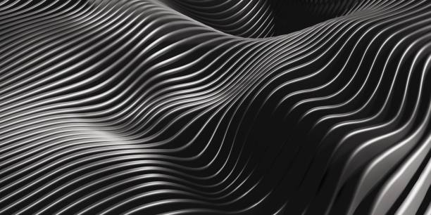 istock Parallel line wave background waves of plastic swaying rubber sheet 3D illustration 1345901078