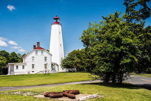 A view of the famous lighthouse in  Fort Hancock - Sandy Hook, New Jersey.