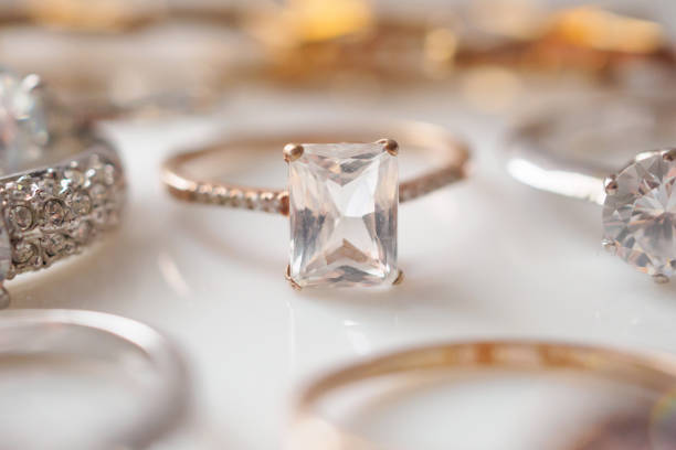 istock Beautiful diamond rings jewelry on white background 1345902065