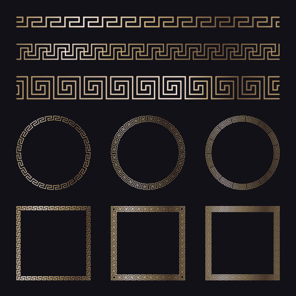ramki z greckiego złota na czarnym tle, wektorowe - swastyka hinduska stock illustrations