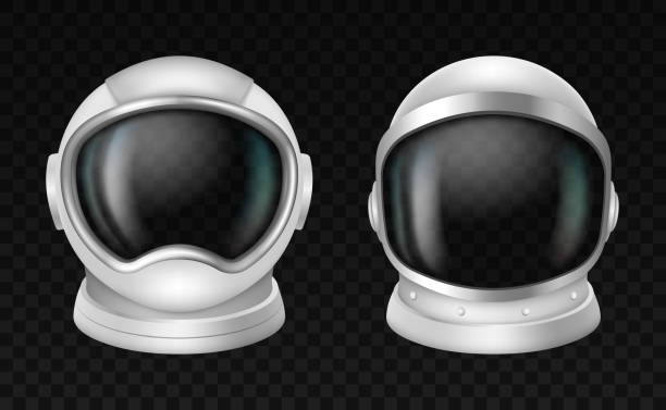 Space astronaut helmet, cosmonaut mask, spacesuit headwear. Spaceship adventure protection element vector art illustration