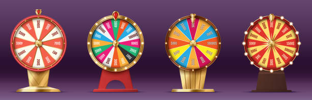 istock Fortune wheels set, game spin, realistic 3d lucky spinning, luxury gold roulette. Casino concept 1345903448
