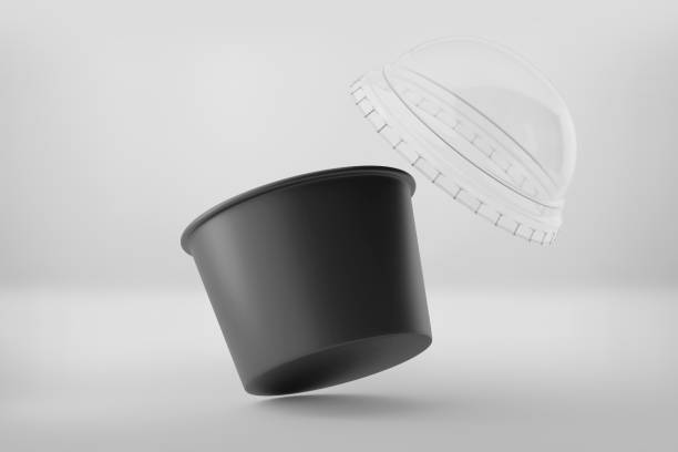 istock Black Ice cream cup mockup, Dark Blank paper tub container, 3d rendering isolated on light background 1345903597