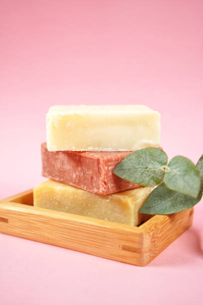 istock Natural handmade soap bars with eucalyptus leaves. 1345903603