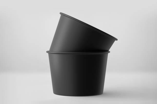 istock Black Ice cream cup mockup, Dark Blank paper tub container, 3d rendering isolated on light background 1345903838