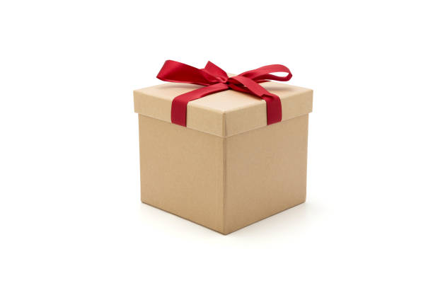 istock Gift box kraft on isolated on white background with romantic, presents for Christmas day or valentine day, package with congratulation, wrapped paper, spring for decoration, copy space, holiday concept. 1345910215