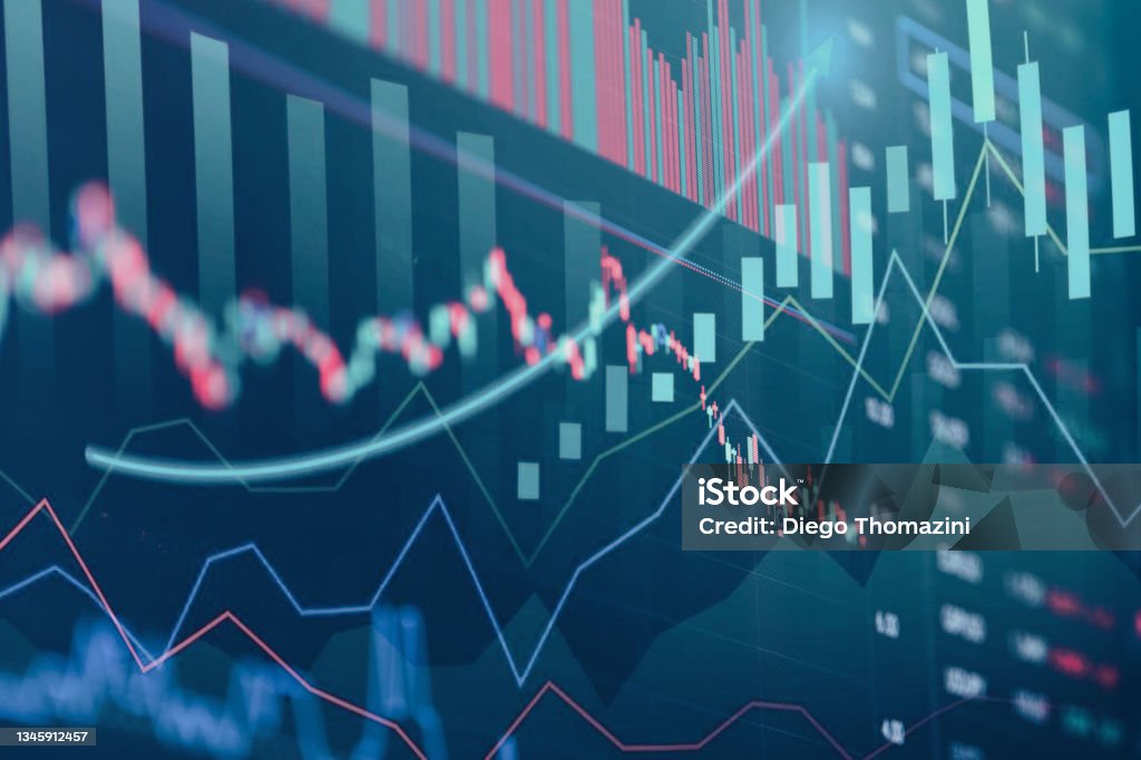 Financial stock market graph. Selective focus. Financial stock market graph. Selective focus. Depicts TradingView financial market chart. Stock Market and Exchange Stock Photo