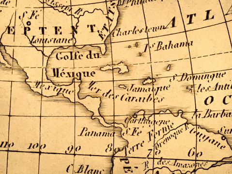 Antique world map, Central America