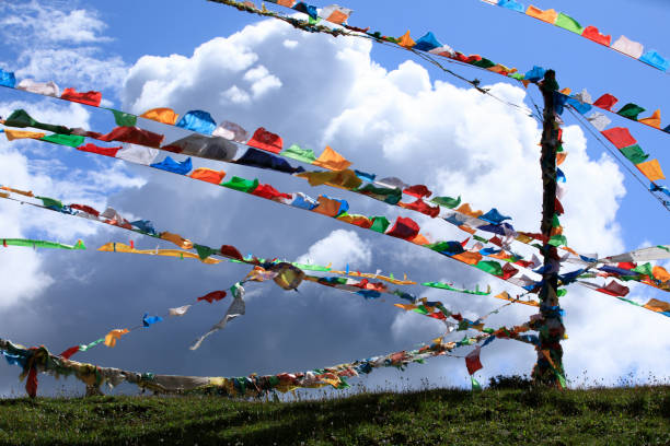 istock Tibetan prayer flags on grassland 1345919503