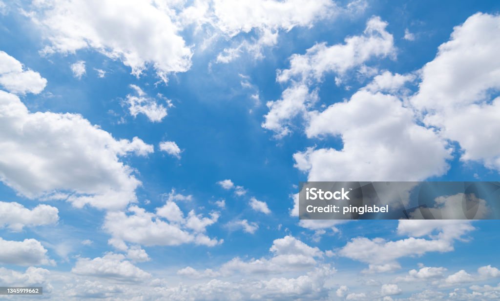 Panoramic view of clear blue sky and clouds, clouds with background. Sky Stock Photo