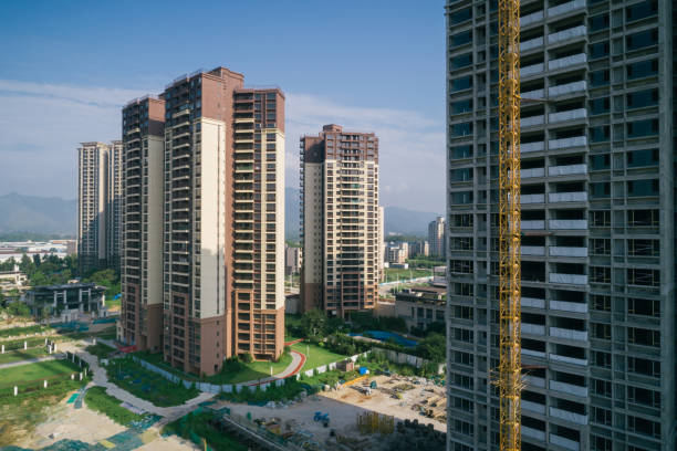 istock Aerial view of multistory apartment construction site in China 1345920532