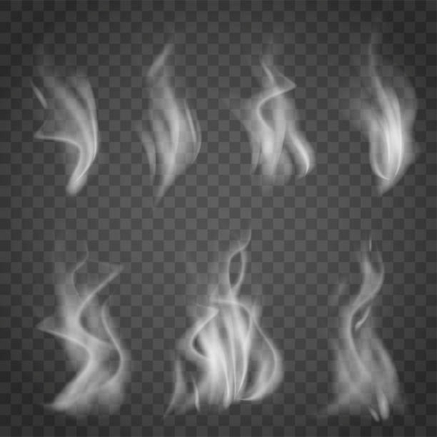 リアルな煙のセット。白いスモーキーな波。蒸気、霧、ヒューム、蒸気の効果 - 電子タバコの煙 イラスト点のイラスト素材／クリップアート素材／マンガ素材／アイコン素材