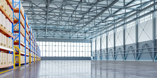 istock Interior of warehouse in logistic center. 1345922440