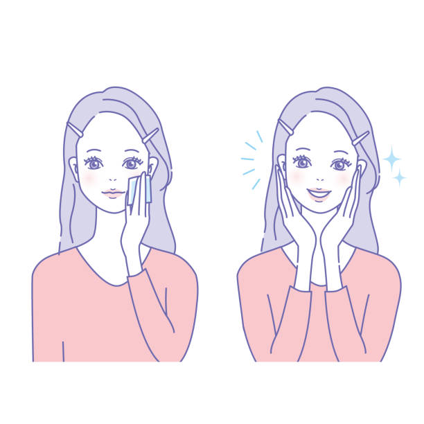 메이크업 퍼팅 보습제를 제거하는 여성 - cosmetics beauty treatment moisturizer spa treatment stock illustrations