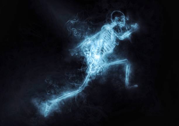 istock Illustration of a skeleton model of a person running with exploding energy 1345926104