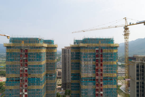 istock Aerial view of multistory apartment construction site in China 1345932290
