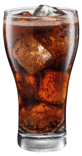 Cold glass of cola drink with ice cubes isolated on white background. File contains clipping path. stock photo
