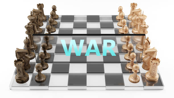 War shown as a difficult and demanding game, or part of it, against another players, that requires critical thinking, planning and good strategy to win., 3d illustration