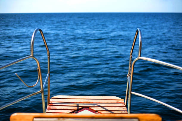 Beautiful sea view from yachts deck. Copy space. Summer rest concept.