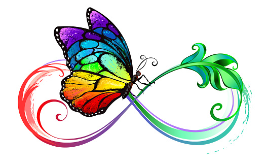 Infinity with seated rainbow butterfly