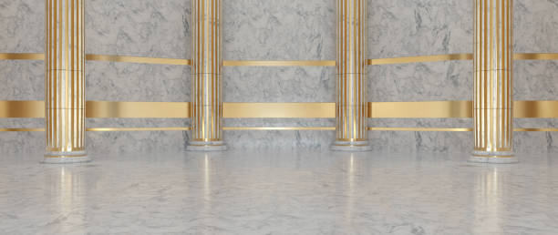 istock Golden And White Marble Luxury Columns. Pillar Background - 3D Illustration 1345942582