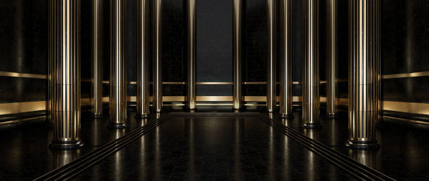 istock Golden And Black Marble Luxury Columns. Pillar Background - 3D Illustration 1345942586