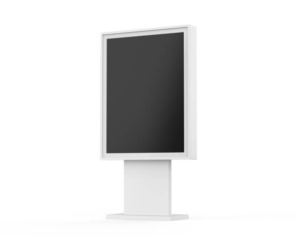 istock LED city light billboard mockup template, acrylic information show electronic display floor stand for branding, 3d illustration 1345943565
