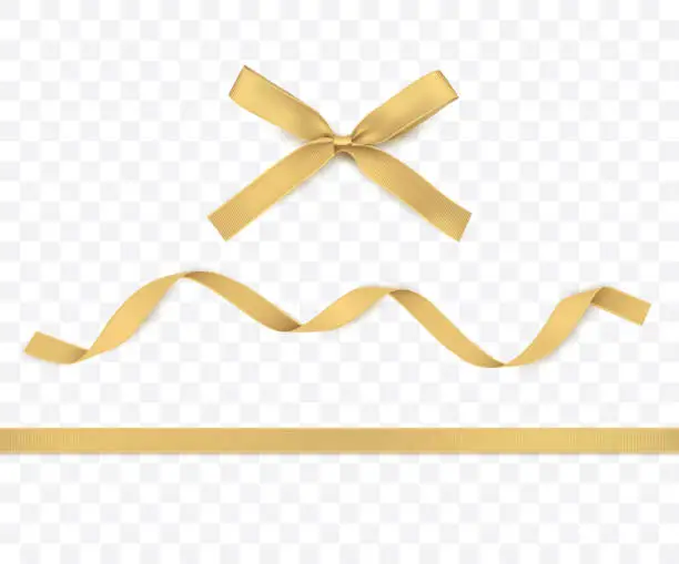 Vector illustration of Gold Ribbon and Bow isolated