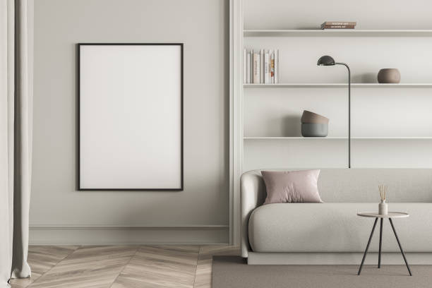 istock Living room interior with white empty poster and comfortable sofa 1345948643