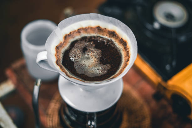 istock Drip coffee on a table in a coffee shop 1345948771
