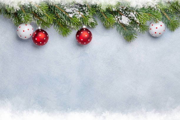 istock Christmas greeting card with fir tree and decor 1345950007