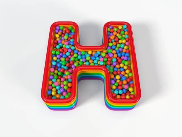 プラスチック製のおもちゃのボールで満たされた文字h字型の子供のプール。3d イラスト - small alphabet abstract letter h ストックフォトと画像