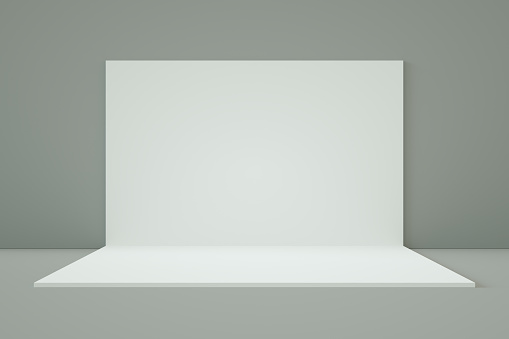 3d render of empty photo studio, minimal concept. Stage, wall, frame.