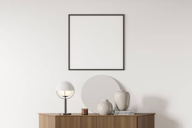 istock Bright living room interior with white empty poster 1345950766