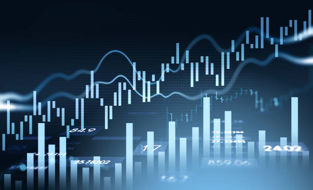 istock Financial rising graph and chart with numbers, bar diagrams 1345951787
